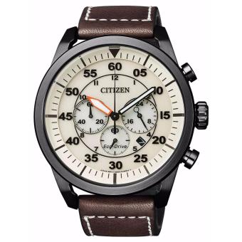 Gambar CITIZEN CA4215 04W   Eco Drive   Chronograph   Jam Tangan Pria   Bahan Tali Leather   Coklat   Dial Cream