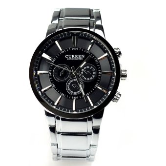 Gambar CURREN Waterproof Steel Big Dial Quartz Wrist Watch (Black)