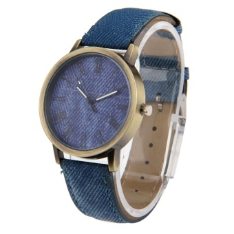 Denim Texture Style Round Dial Retro Digital Display Women and Men Quartz Watch With PU Leather Band(Blue) - intl  
