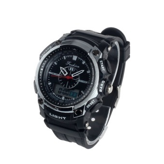 Digital LED Alarm Dual Display Military Waterproof Rubber Quartz Watch Black - intl  