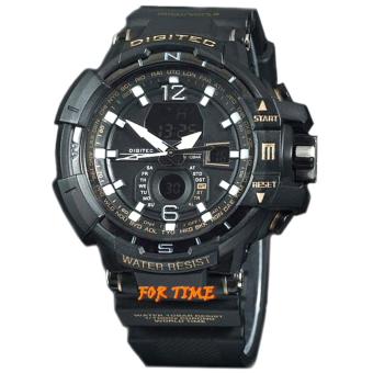 Gambar Digitec Original   DG2066M   Jam Tangan Pria Dual Time   Strap Karet  hitam gold