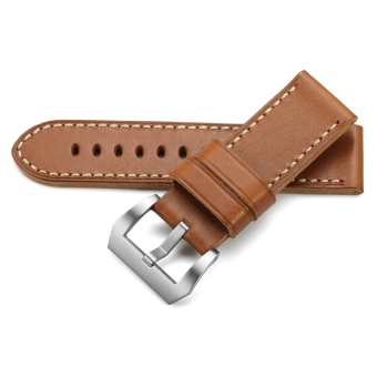 DJ Istrap 26Mm Calfskin Leather Watch Band Thick Smooth Replacementstrap &Amp; Brushed Ss Pre V Tang Buckle - Brown - intl  