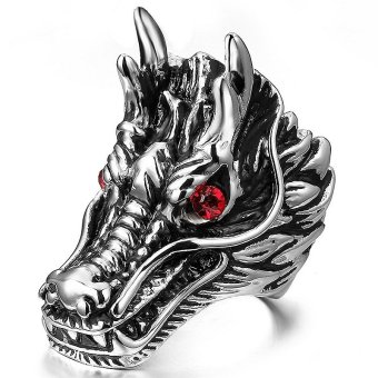 Gambar Dragon Head Rings For Men Punk Rock Style Party Men Red Stone RingsMen Stage Stainless Steel Rings Jewelry