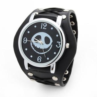 DragonPad Unisex Punk Rock Fashion Skeleton Pirate Skull Rivet Quartz Wrist Watch Leather Strap Bracelet - intl  