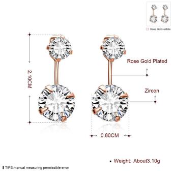 E007-B Elegant Dual Round Zircons Drop Earrings Jewelry for Women - Rose Gold - intl  