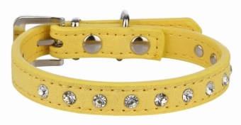 Gambar EOZY Fashion PU Leather Pet Collars Dog Puppy Luxury Rhinestones Collars S (Yellow)   intl