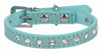 Gambar EOZY Fashion PU Leather Pet Collars Dog Puppy Luxury RhinestonesCollars S (Light Blue)   intl