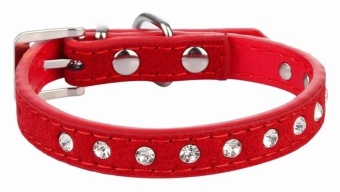 Gambar EOZY Fashion PU Leather Pet Collars Dog Puppy Luxury RhinestonesCollars XS (Red)   intl