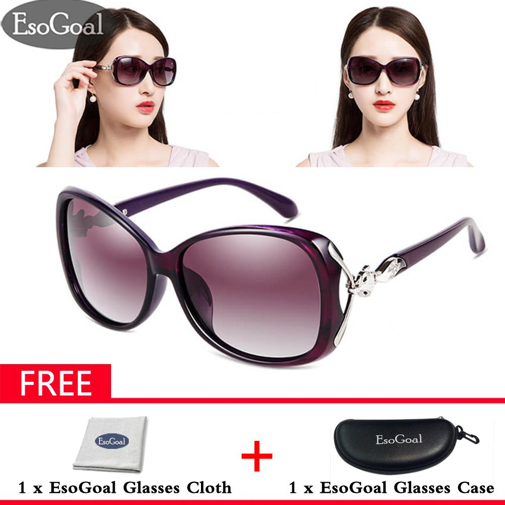 EsoGoal Wanita Shades Besar Polarized Fox Sunglasses 100% UV Perlindungan dengan Kotak Penyimpanan Gratis