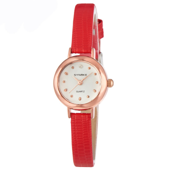 Fashion New Women's Leather Strip Casual Waterproof Quartz Wrist Watches-Red(3608)  