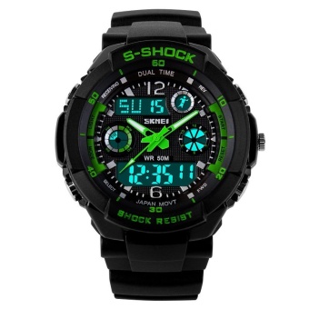 Fashion SKMEI Women Sport LED Waterproof Rubber Strap Wrist Watch - Green 0931 - intl  