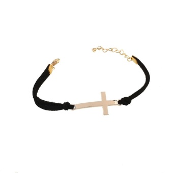 Fashion Unisex Women Men Black Leather Cross Bracelet Bangle Wrap Charm Gift - intl  