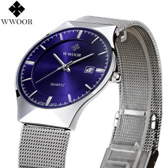 Fashion Watches Men Quartz-watch Stainless Steel Mesh Strap Ultra Thin Dial Clock - intl  