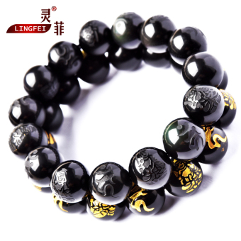 Filipina cahaya spiritual terbuka obsidian Buddha gelang