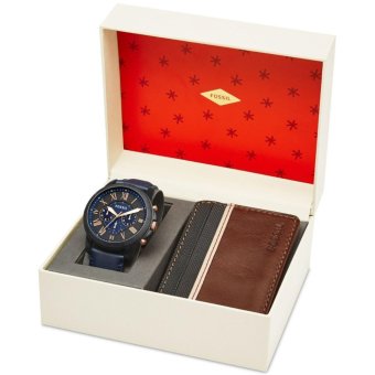 Gambar Fossil Men s Chronograph Grant Blue Leather Watch   Wallet Set, FS 5252SET