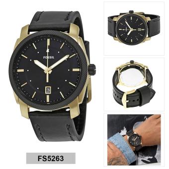 Gambar Fossil Watch Machine Black Stainless Steel Case Leather Strap Mens NWT + Warranty FS5263