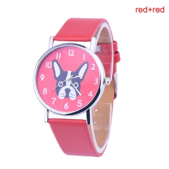 Frenchie French Bull Dog Mens Womens Pu Leather Quartz Wrist Watch Red Red - intl  