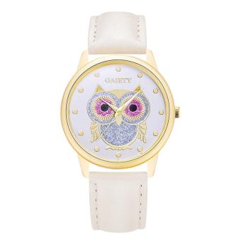 GAIETY Brand Women Luxury Sport Quartz Owl Leather Clock Watch (White) - intl  