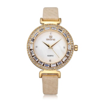 Gambar gasfun Fashion Women Watches Luxury Brand Ladies Dress Quartz Watch Bracelet wristwatches Rhinestone waterproof christmas gift (Beige)