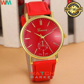 Geneva - 004 - Leather Strap Watch Women Fashion Quartz Watch - Red  