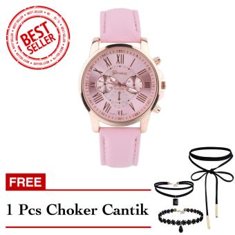 Gambar Geneva Free Choker Cantik   Jam Tangan Wanita   Pink Muda   Strap Kulit   TPT4122705PINK1 FREE CHOKER