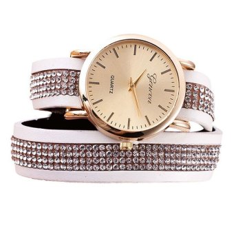 Geneva Jam Tangan Wanita Analog Women Lady Crystal Bracelet Quartz Braided Winding Wrap Wrist Watch - WHITE  