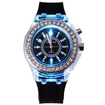 Gambar Geneva wanita busana jam tangan wanita Rhinestone LED Quartz jam tangan Pasangan Luminous Wrist jam tangan   Black