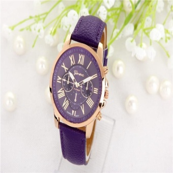 Geneva Women's Fashion Roman Numerals Faux Leather Analog Quartz Watch - Purple  