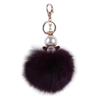 Gambar goges Women Fox Fur Ball Pom Pom Keychain With Key Clip For Car KeyRing Or Bag (Purple)   intl