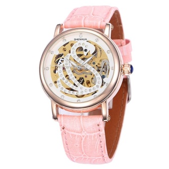 goplm Fashion Design White Swan Watches Shenhua Top Luxury Brand Skeleton Automatic Mechanical Watches Women Bling Crystal Wrist Watch (Pink)  