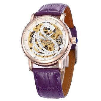 goplm Fashion Design White Swan Watches Shenhua Top Luxury Brand Skeleton Automatic Mechanical Watches Women Bling Crystal Wrist Watch (Purple)  