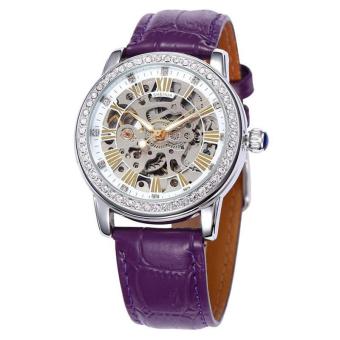 goplm New Women Crystal Mechanial Watches Waterproof Shenhua Top Brand Luxury Rose Gold Automatic Mechanical Skeleton Watches Women (Purple)  