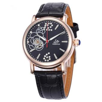 goplm Shenhua Top Brand Luxury Rose Gold Watches Women 30M Waterproof Skeleton Automatic Mechanical Watches For Women Wristwatch Reloj (Black)  