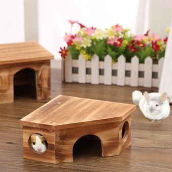 Gambar Gracefulvara natural wooden small pet hamster guinea pig house summer hedgehog house chinchilla cage nest hamster chew toy accessory   intl