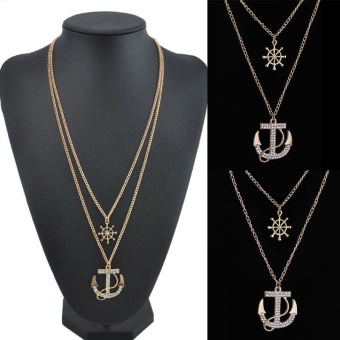 Gambar Gracefulvara new fashion 2 colors white navy crystal rhinestone anchor rudder long sweater necklace personality for women   intl