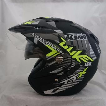 Gambar Helm 2 kaca (double visor) Duke Black doff Yellow