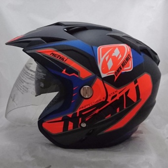 Gambar Helm DMN 2 kaca Double Visor Nenki Black Doff orange