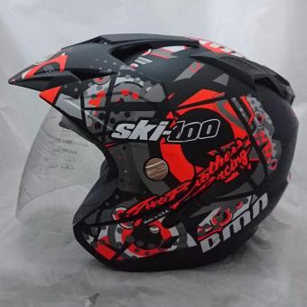 Gambar Helm DMN 2 kaca Double visor Skidoo Black Dof Orange