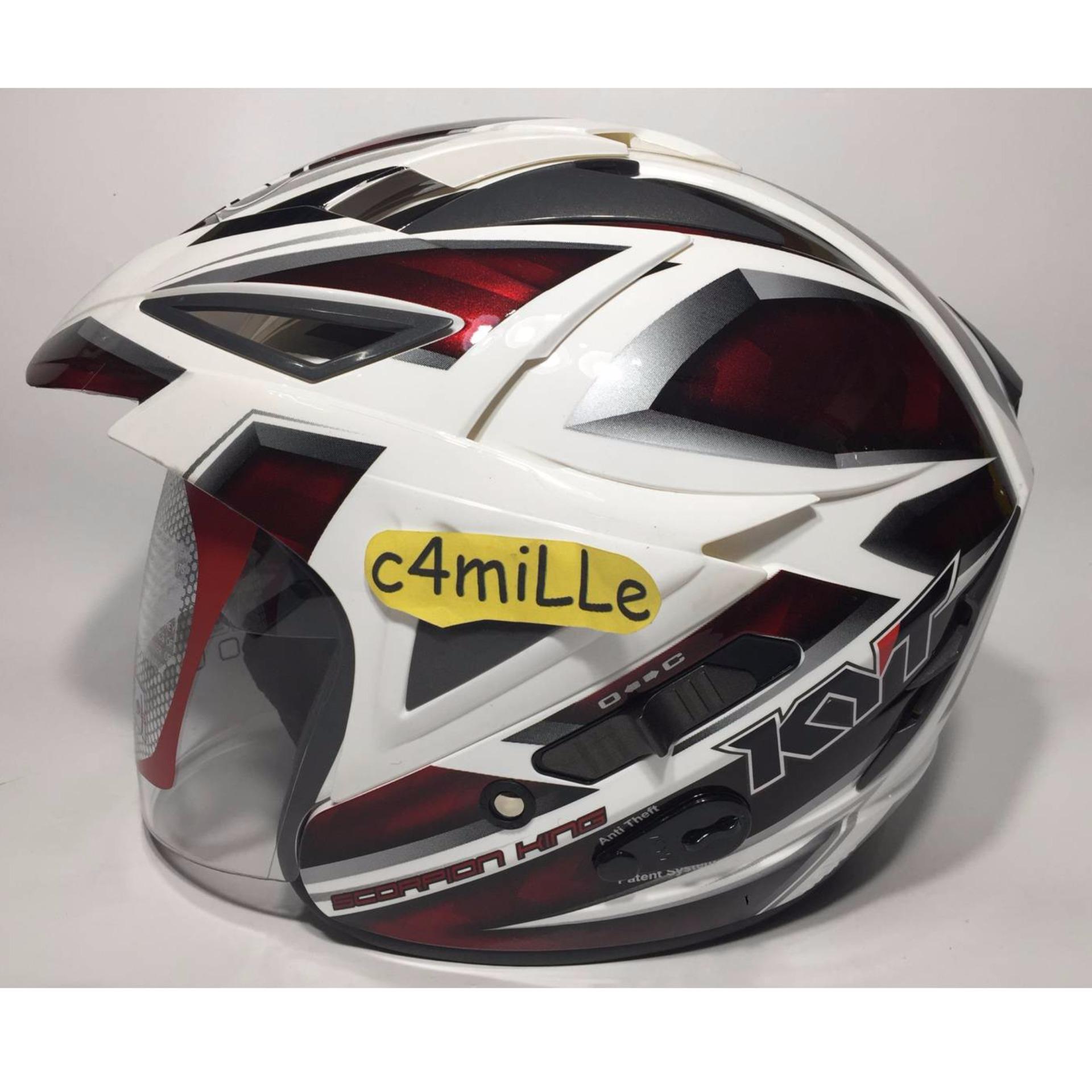 ... HELM KYT SCORPION KING R MOTIF #6 WHITE RED MAROON DOUBLE VISOR HALF FACE ...