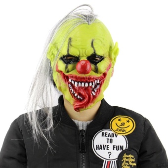 Gambar Horror Green Face Clown Latex Mask with Wig Hair MasqueradeHalloween Party Bar   intl