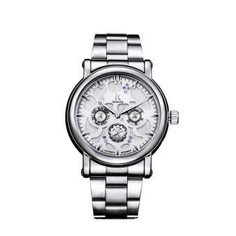 IK 98128 Female Watch Three Six-pin Multi-functional Automatic Mechanical Watches Watches Couple Watches Black Face Silver Shell MZ8U7 (Color:c2) - intl  