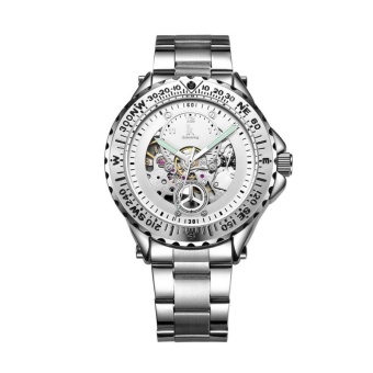 IK COLOURING 3308 1ATM Waterproof Sport Mechanical Men Watch With Rotating Bezel and Stainless Steel Strap and Luminous Hands?Silver? - intl  