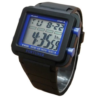 Fortuner FR1002 Digital Segi Jam Tangan Pria Rubber Strap - (Hitam-Biru)