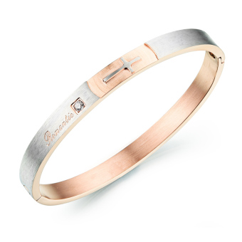 Queen Titanium Steel Simple Atmospheric Diamond Cross Couple Bracelet(Rose Gold)