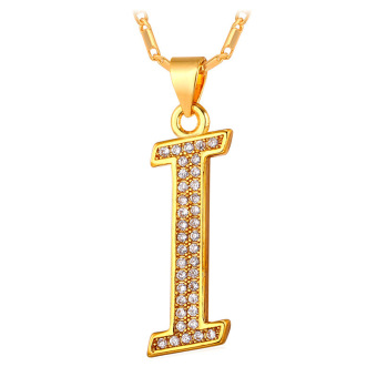 U7 Abjad Awal Saya Pasangan Kalung Kubik Zirconia 18 KB Nyata Emas Berlapis Fashion Wanita/