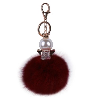 Gambar iokioh Women Fox Fur Ball Pom Pom Keychain With Key Clip For CarKey Ring Or Bag (Wine Red)   intl