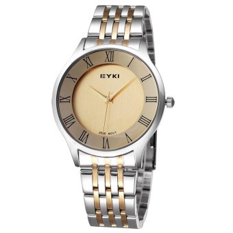 Gambar iooiopo New Fashion Steel Qaurtz Watches Women Men Dress Lovers Watches Roman Number Wristwatch (Gold)