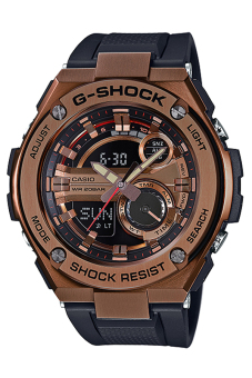 Gambar Jam tangan Casio G Shock GST 210B 4A dengan kaca berbahan mineral, warna hitam dan emas