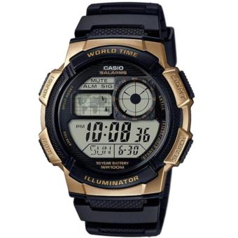 Gambar Jam Tangan Pria Casio Original Digital   Anti Air   Rubber Strap   AE 1000W 1A3VDF Black Gold