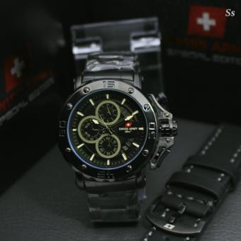 Jam Tangan Pria Original Swiss Army Dhc Chrono Aktif Free Strap Leather - Full Black  